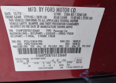 2014 Ford Taurus Sel z USA, uszkodzony, nr VIN 1FAHP2E87EG133660